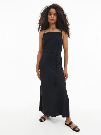 Calvin Klein Ruhák HU149376 | Calvin Klein Smooth Twill Maxi Női Ruha Fekete